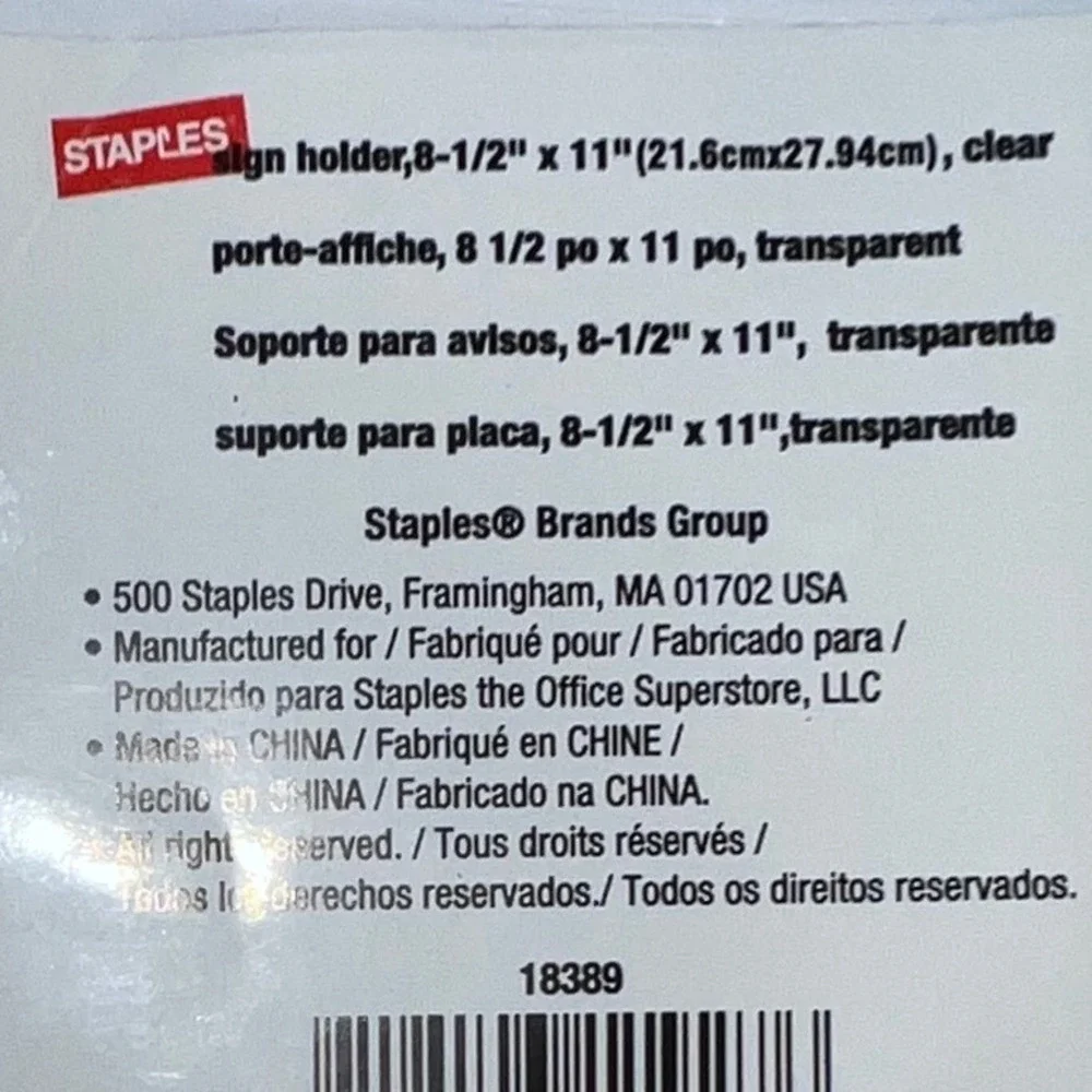 Staples Clear Acrylic Sign Holder 8.5 x 11 Magnetic Velcro Frame 18389 Lot of‎ 4